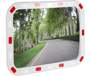 Wiltec Miroir routier convexe de circulation 50 x 70 cm Champ de vision de 130°-160° Bandes réfléchissantes Blanc-rouge Sécurité routière Outdoor Indoor Polycarbonate solide Surveillance Rue Magasin