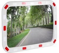 Wiltec Miroir routier convexe de circulation 70 x 90 cm Champ de vision de 130°-160° Bandes réfléchissantes Blanc-rouge Sécurité routière Outdoor Indoor Polycarbonate solide Surveillance Rue Magasin