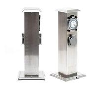 Wiltec Multiprise de jardin double - 2 prises - 155 x 155 x 405 mm - Design colonne d’énergie - en Acier affiné inox - avec Minuterie mécanique - Utilisation extérieure IP44 Outdoor