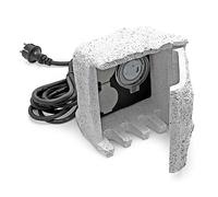 Wiltec Multiprise de jardin double - 2 prises - 175 x 190 x 190 mm - Design pierre - en Résine synthétique - avec Minuterie mécanique et Câble 5 m - Utilisation extérieure IP44 Outdoor