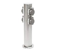 Wiltec Multiprise de jardin quadruple - 4 prises - 110 x 110 x 400 mm - Design colonne d’énergie - en Acier affiné inox - Utilisation extérieure IP44 Outdoor