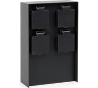 Wiltec Multiprise de Jardin Quadruple - 4 Prises - 147 x 70 x 230 mm - Forme carrée - en Acier INOX - Borne à Utilisation extérieure IP44 Outdoor - Couleur Noire