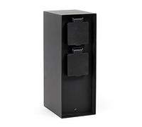 Wiltec Multiprise de jardin quadruple - 4 prises - 147 x 83 x 230 mm - Forme carrée - en Acier inox - Borne à utilisation extérieure IP44 Outdoor - Couleur noire