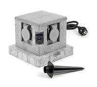 Wiltec Multiprise de jardin quadruple - 4 prises - 194 x 194 x 165 mm - Design granit - en PP - avec Câble 1,5 m et Capteur crépusculaire - Utilisation extérieure IP44 Outdoor