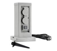 Wiltec Multiprise de jardin quadruple - 4 prises - 194 x 194 x 295 mm - Design colonne granit - en PP - avec Câble 1,5 m et 2 Interrupteurs - Utilisation extérieure IP44 Outdoor