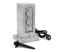 Wiltec Multiprise de jardin quadruple - 4 prises - 194 x 194 x 295 mm - Design colonne granit - en PP - avec Câble 1,5 m et Piquet - Utilisation extérieure IP44 Outdoor