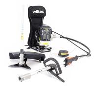 Wiltec Outil multifonction 2 en 1 – 2870 x 370 x 560 mm – Moteur 2 temps à Essence 1,2 l – 1,9 kW – avec Rallonge – Coupe-bordures Coupe-gazon Débroussailleuse Accessoires – Jardinage