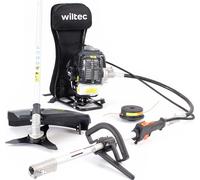 Wiltec Outil multifonction 2 en 1 – 2870 x 370 x 560 mm – Moteur 2 temps à Essence 1,2 l – 1,9 kW – avec Rallonge – Coupe-bordures Coupe-gazon Débroussailleuse Accessoires – Jardinage