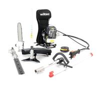 Wiltec Outil Multifonction 4 en 1 - 2860 x 370 x 560 mm - Moteur 2 Temps à Essence 1,2 l - 1,9 KW - avec Rallonge - Coupe-Bordures Débroussailleuse Taille-Haies Élagueuse Accessoires - Jardinage