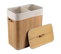 Wiltec Panier à linge Pliable Bambou clair 150L Sac en lin Corbeille Bac à linge Panier de rangement Jouets Accessoires Salle de Bains