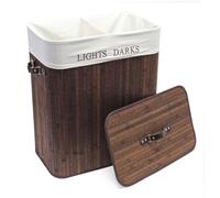 Wiltec Panier à linge Pliable Bambou Marron 150L Sac en lin Corbeille Bac à linge Panier de rangement Jouets Accessoires Salle de Bains