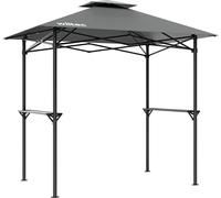 Wiltec Pavillon de barbecue Pavillon BBQ – 2,45 x 1,52 m – couleur grise – avec Extracteur de fumée et 2 Étagères – Tente Tonnelle de jardin Fête Camping Réception