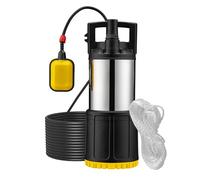 Wiltec Pompe à eau immergée 1000 W - 5500 l/h - Refoulement max. 30 m, profondeur max. 7 m - en PPO et acier - avec Interrupteur à f