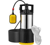Wiltec Pompe à eau immergée 1200 W – 6000 l/h – Refoulement max. 40 m, profondeur max. 7 m – en PPO et acier – avec Interrupteur à flotteur, Thermorégulateur – Pompe submersible Eau propre
