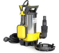 Wiltec Pompe à eau immergée 3 en 1 à aspiration plate 400 W – 8000 l/h – Jusqu’à 1 mm – Refoulement max. 5 m, profondeur max. 7 m – Interrupteur à flotteur, Thermorégulateur – Pompe submersible