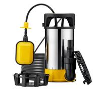 Wiltec Pompe à eau immergée 3 en 1 à aspiration plate 850 W – 15000 l/h – Jusqu’à 1 mm – Refoulement max. 8,5 m, profondeur max. 7 m – Interrupteur à flotteur, Thermorégulateur – Pompe submersible