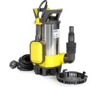 Wiltec Pompe à eau immergée 3 en 1 à aspiration plate 850 W – 15000 l/h – Jusqu’à 1 mm – Refoulement max. 8,5 m, profondeur max. 7 m – Interrupteur à flotteur, Thermorégulateur – Pompe submersible
