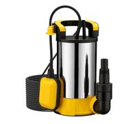 Wiltec Pompe à eau immergée à aspiration plate 900 W - Jusqu’à 1 mm - 17000 l/h - Acier inox - Refoulement max. 9 m, profondeur max. 7 m - Interrupteur à flotteur - Pompe submersible Eau propre