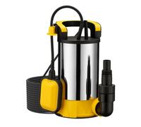 Wiltec Pompe à eau immergée à aspiration plate 900 W - Jusqu’à 1 mm - 17000 l/h - Acier inox - Refoulement max. 9 m, profondeur max.