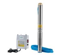 Wiltec Pompe pour puits profonds 4" 750 W, avec un débit de 6000 l/h, une profondeur d'immersion max. de 20 m et une hauteur de refoulement max. de 74 m