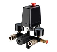 Wiltec Régulateur de pression avec Pressostat - 165 x 130 x 200 mm - 8 bars max. - pour Compresseur - avec Réducteur 2 afficheurs Valve de sécurité