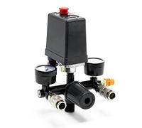 Wiltec Régulateur de pression avec Pressostat - 165 x 130 x 200 mm - 8 bars max. - pour Compresseur - avec Réducteur 2 afficheurs Valve de sécurité