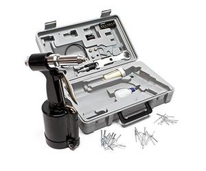 Wiltec Riveteuse pneumatique - 285 x 100 x 165 mm - pour Rivets aveugles 2,4-4,8 mm - avec Embouts et Coffret - Kit pince à rivets à air comprimé, Machine à rivets
