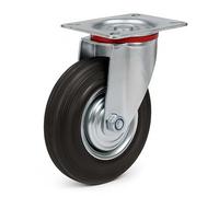 Wiltec Roulette de transport pivotante - Ø 125 mm - Capacité 100 kg - en Caoutchouc - Roue avec Plaque de montage Jante en métal - Transport Appareil Accessoire Meuble - Usage silencieux