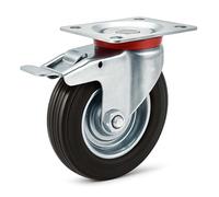 Wiltec Roulette pivotante Blocage double - Ø 100 mm - Capacité 70 kg - en Caoutchouc - Roue avec Frein et Plaque de montage - Transport Appareil Accessoire Meuble - Usage silencieux sans trace