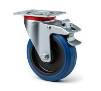 Wiltec Roulette pivotante en plastique - Ø 100 mm - Capacité de charge 150 kg - Roue avec blocage total et Plaque de montage - Transport Appareil Accessoire Meuble - Usage silencieux sans trace