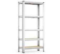 Wiltec Étagère Charges lourdes 5 Niveaux - 180 x 90 x 30 cm / 875 kg – en Acier galvanisé – Système emboîtable – 5 niveaux – capacité 175 kg/niveau – pour Atelier Cave Rangement Stockage