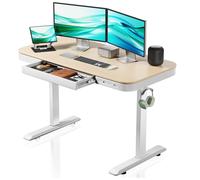 Wiltec Table Bureau Assis-debout Hauteur réglable 720 à 1200 mm Blanc-Beige Taille 1180 x 600mm Moteur Station charge USB-A USB-C An