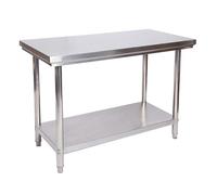 WilTec Table de Travail - 1200 x 600 x 850 mm - en Acier Inoxydable - avec Pieds Ajustables et Plaque en MDF - Établi INOX Table INOX