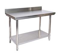 WilTec Table de Travail - 1200 x 600 x 850 mm - en Acier Inoxydable - avec Rebord de Protection et Plaque en MDF - Établi INOX Table INOX