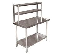 WilTec Table de Travail Acier affiné - 120 x 60 x 145 cm - capacité Totale 120 kg - avec Étagère sur 2 Niveaux - avec Pieds Réglables en Hauteur - Meuble de Gastronomie Cuisine Rangement Garage Cave