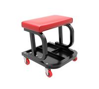 WilTec Tabouret de mécanicien 37,5 x 36 x 38,5 cm Noir Rouge Servante d’Atelier Mobile sur Roulette Plateau Outils Inclus Rangement Garage Jardinage Ergonomie Chariot de Visite
