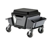 Wiltec Tabouret de mécanicien 53 x 38 x 38 cm Noir Bleu Servante d’atelier Mobile sur roulette Plateau Outils inclus Rangement Garage Jardinage Ergonomie Chariot de visite