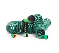 Wiltec Tuyau d’arrosage en spirale - Longueur 15 m - Extensible - avec Buse Multijets 7 modes - Flexible de jardin pour Maison et Ja