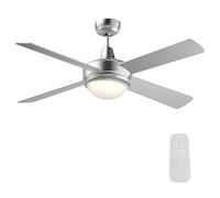 WilTec Ventilateur de Plafond Silencieux 65 W, 4 pales, Ø 130 cm, Max. 30 m², plafonnier intégré, brasseur d’air avec Lampe Lustre luminaire