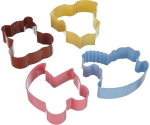 Wilton Cookie Cutter Baby Theme, Lot de 4: Emporte-Pièces Bébé en Aluminium: Barboteuse, Landau, Cheval à Bascule et Ourson, Pâtisserie, DIY - Set/4