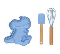 Wilton Kit de Pâtisserie Enfant Dinosaure 3 Pièces, Moule à Gâteau 3D en Silicone avec Fouet et Spatule, Set de Cuisson Réutilisable pour Enfants