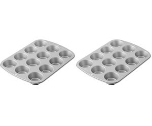 Wilton Recipe Right Moule à Muffins et Cupcakes Antiadhésif, Idéal Pour Cupcakes Et Muffins Standard Ø 5 cm, Passe au Lave Vaisselle, 12 Cavités - 37 x 27 cm (Lot de 2)