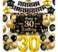 WINAROI Décorations de 30e anniversaire pour garçon et fille, bannière noire et dorée pour 30e anniversaire, ballons pour 18e anniversaire, bannière de toile de fond 1996