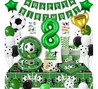 WINAROI Foot Deco Anniversaire 8 an,Football Vaisselle de Fete Football Decoration,Kit Anniversaire Football Garçon,Foot Theme Papier Papier Assiette Nappe pour Enfant Garçons Articles Déco