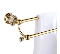 Wincase européenne Barre de Serviette de Porteserviettes Simple Rail, Or Poli Finition en Alliage de Zinc Construction pour Salle de Bain avec Pied Cristal à Fixation Murale Moderne Double Towel Bar