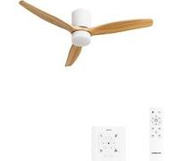 WIND CALM CONCRETE M - Ventilateur de plafond 40W silencieux Ø132cm 100% bois avec un boîtier en plâtre personnalisable, eclaraige et contrôleur mural Bois clair G