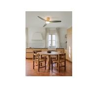 CREATE Wind Calm Custom RATTAN/Ventilateur de plafond avec lumière rotin clair, pales en bois naturel vert sauge avec télécommande, 40 W, double lumière, Ø132 cm, lumière LED 3 températures, fonction