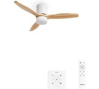 WIND CALM LINE M - Ventilateur de plafond 40W silencieux Ø132 cm 100% bois avec eclaraige avec contrôleur mural Blanc G