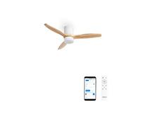 CREATE / WINDCALM LINE/Ventilateur de plafond blanc avec lumière, Wifi et télécommande, pales bois naturel lignes verticales / 40W, Ø132 cm, 3 températures de lumière, minuterie, fonction été-hiver