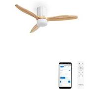 WIND CALM LINE M - Ventilateur de plafond 40W silencieux Ø132 cm 100% bois avec eclaraige avec wifi Blanc G